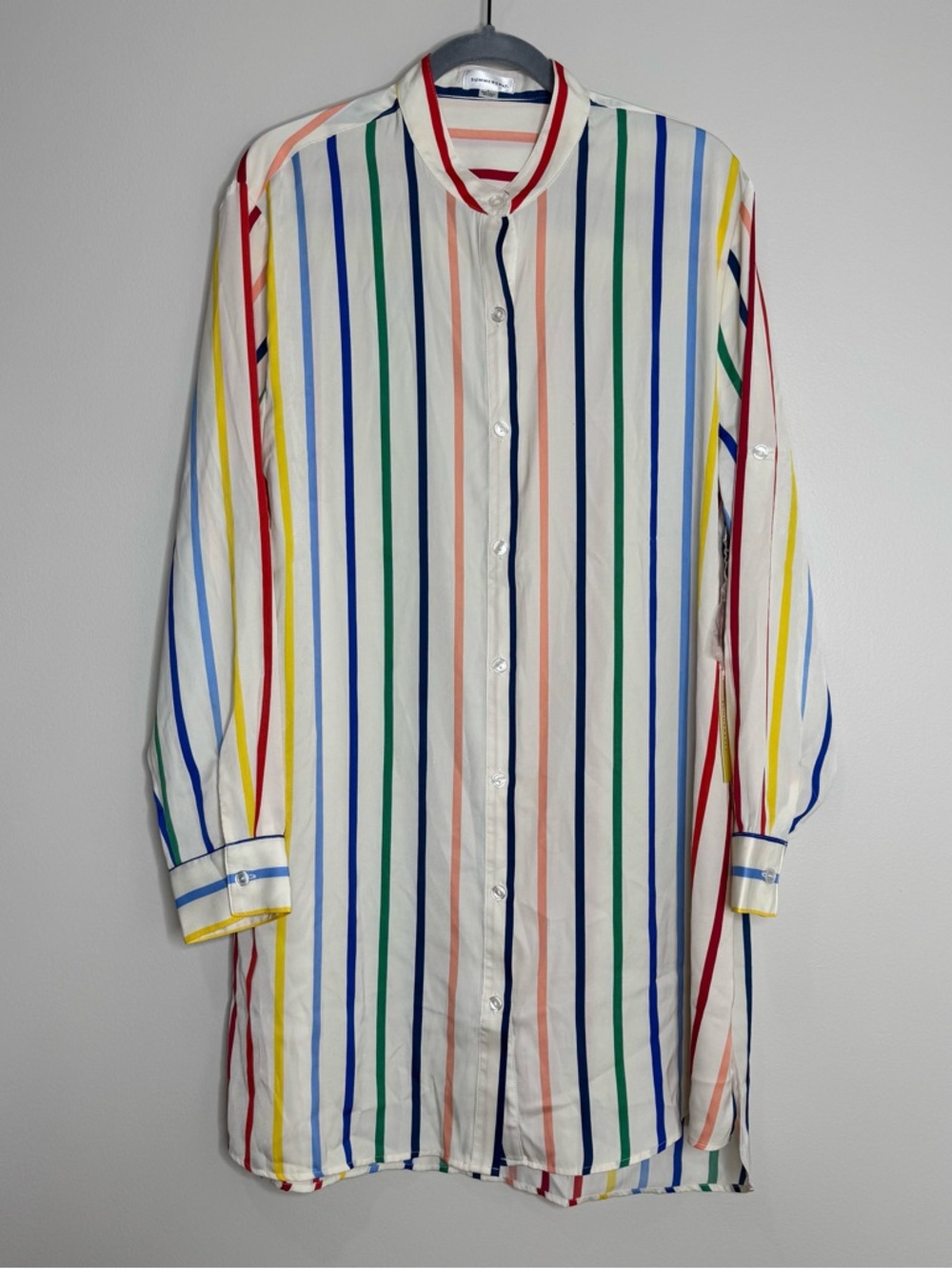 summersalt White Button-Down Tunic with Rainbow Vertical Stripes